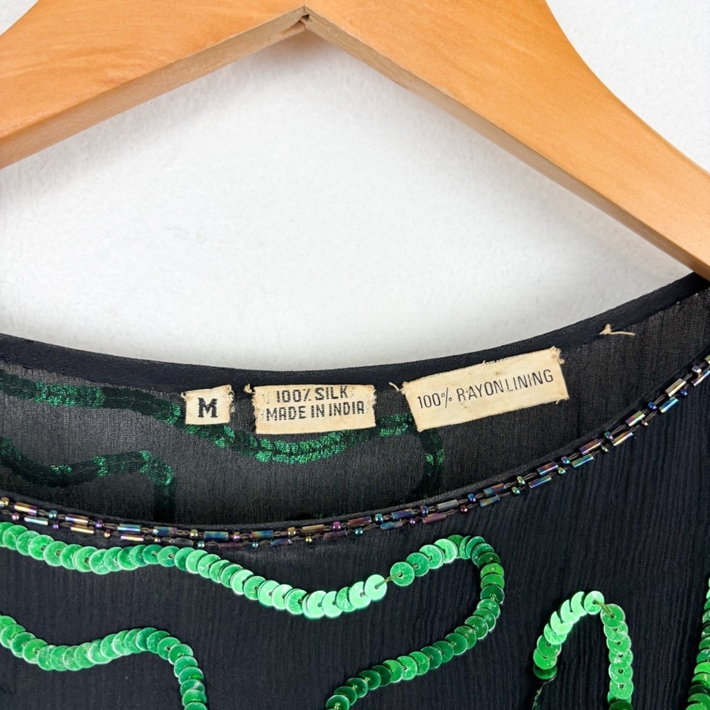 Vintage 80s Sequin Embroidered Silk Top Sz M - Picture 3 of 7